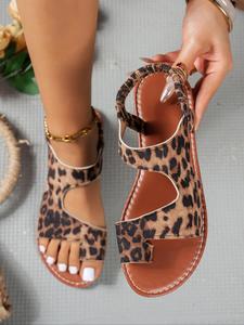 Women's Fashion Leopard Print Toe Thong Sandals, Trendy Sandals, Casual Comfortable Flat Sandals for Beach, Outdoor, Daily Wear, Walking Shoes