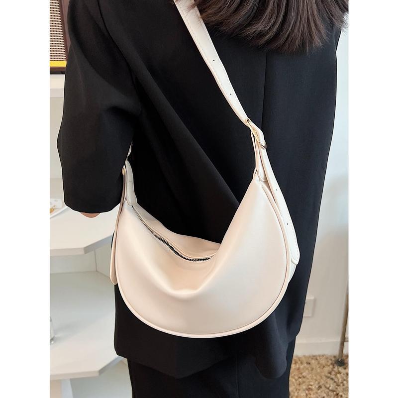 Large Capacity Fashionable Casual Niche Design Minimalist Solid Color Zipper Shoulder/Crossbody Satchel Bag, Versatile For Work/Commute 4