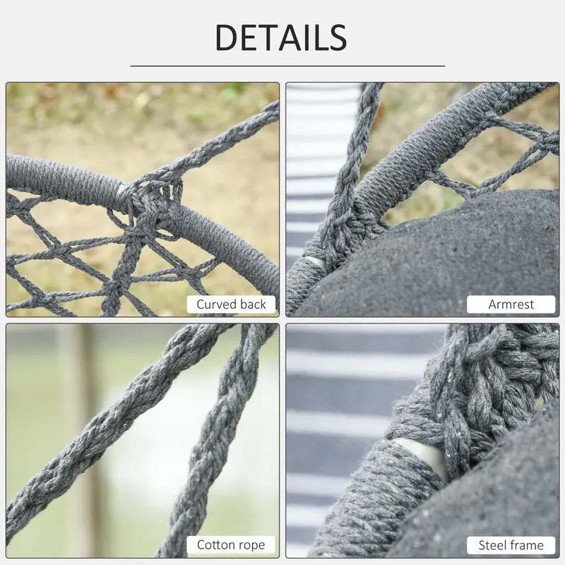 Outsunny Two-Seater Boho Macrame Hammock Swing - Grey 5