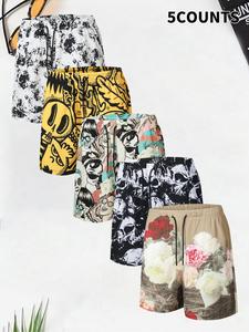 Men's Floral Print Drawstring Waist Shorts, Regular Fit Casual Comfy Beach Shorts, Men's Bottoms for Summer