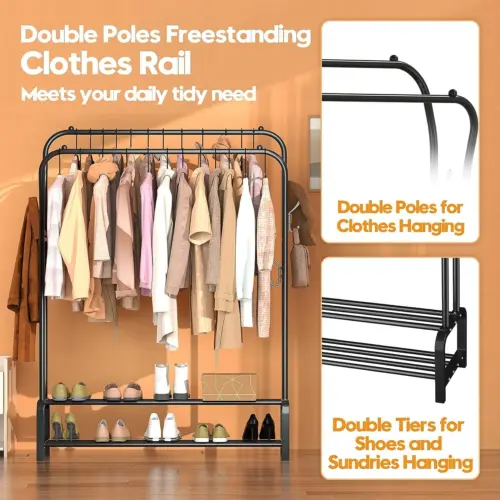 Heavy Duty Double Clothes Rail Hanging Rack Garment Display Stand Storage Shelf 4