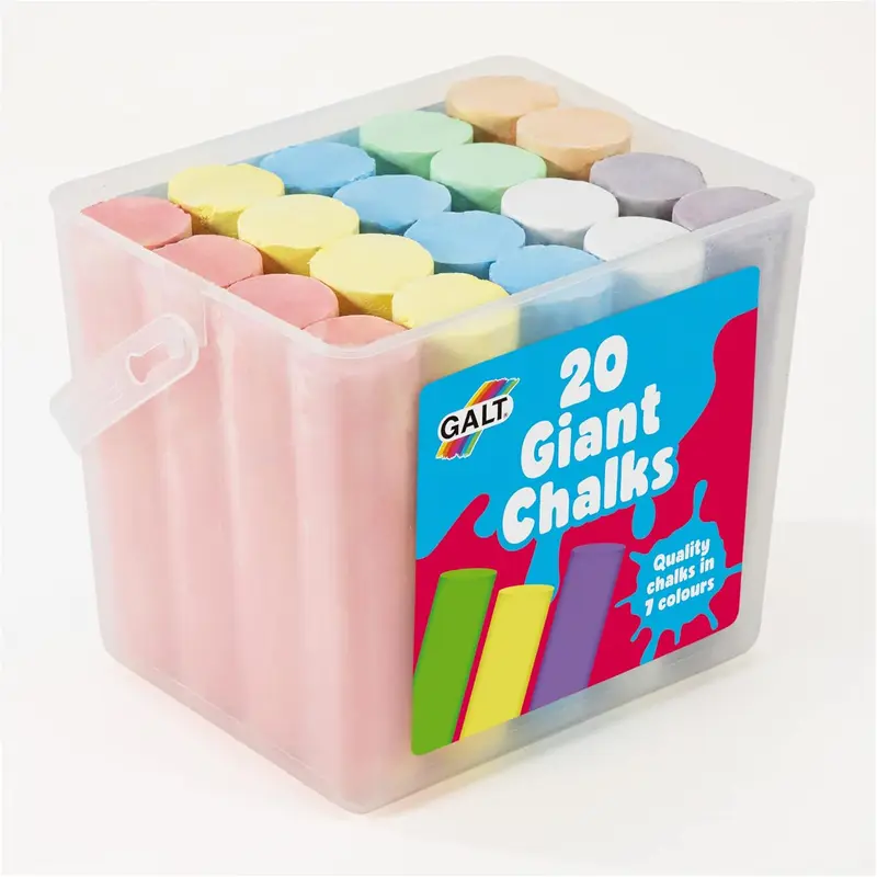 20 Giant Chalks - Extra Large Childrens Chunky Pavement Chalks - Bright Vibrant Colours - Washable, Easy Clean Outdoor Kids Garden Toys - Portable Carry Case with Handle - Ages 3 Years Plus 1