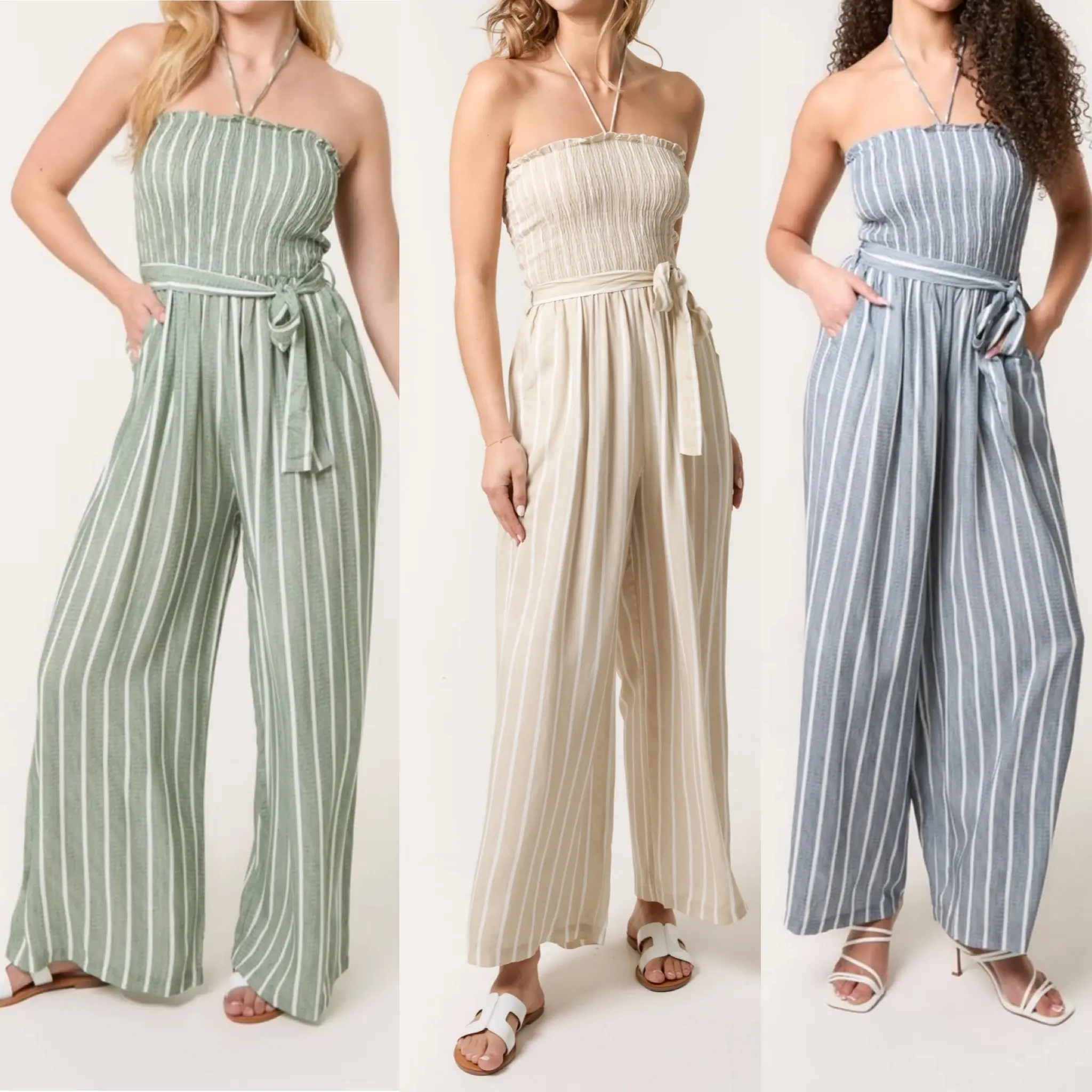[XPOSURE] BROOKLYN Halterneck Stripe Jumpsuit