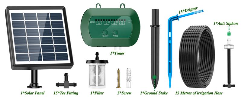 AnseTo Solar Irrigation System,Solar Drip Irrigation Kit with 15 Drippers,Solar Watering System DIY Automatic Watering System for Garden,Plant,Greenhouse,Terrace,Eco-Friendly and Energy-Saving
