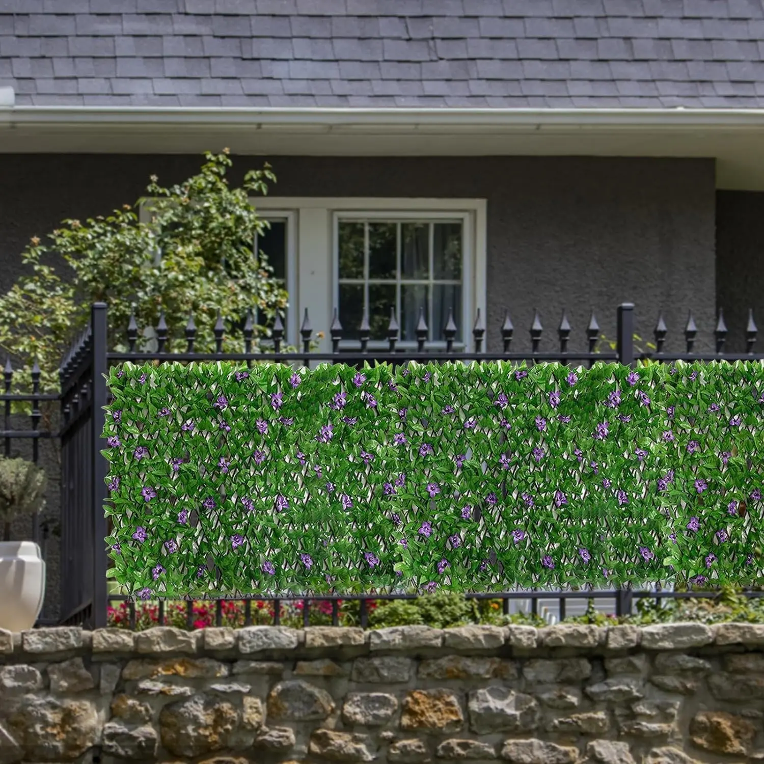 Expandable Fence Screening, 0.4 * 2M Artificial Hedge Screening Expanding Garden Trellis Panels with Flowers, Garden Fence Screening, Fence Privacy Screen for Fence Backyard Patio Wall Decor Purple Orchid