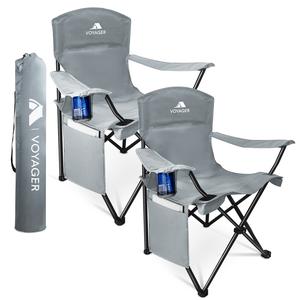 Voyager Folding Camping Chair 2-Pack, Lightweight with Pocket and Drinks Holder, Holds up to 120kg Each, Easy to Transport, Foldable Outdoor Garden Chair Set
