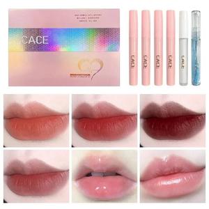 CACE Matte Liquid Lipstick Makeup Sets 4 Colors Lipgloss And 1pc Transparent Lipgloss And 1pc Lip Balm Plumper And Necklace Gift Clear Cosmetic Glossy