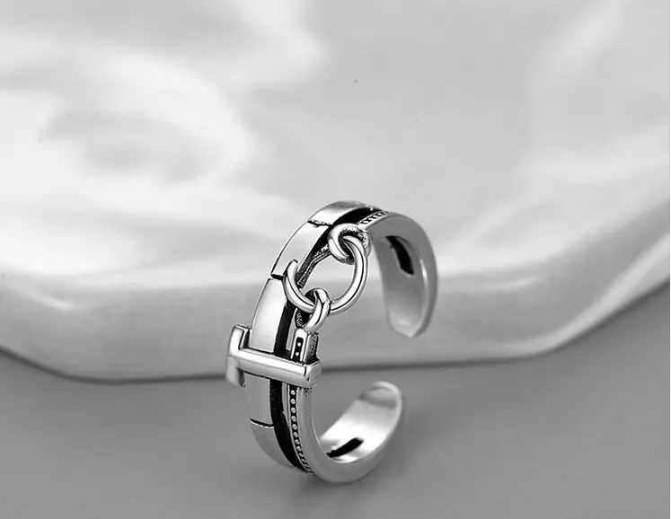 Random cool do old lines chain men's and women's rings single ring retro open ring personality trend imitation Thai silver ring 1