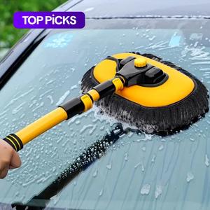 Car Wash Mop with Long Handle, Microfiber Car Wash Brush with Replaceable Schneider Brush Head, Soft Cleaning Brush with 15 ° Curved Extension Rod #TOP PICKS