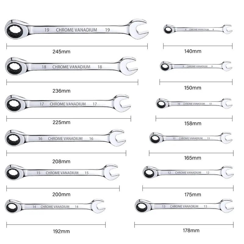 12PCS 72 Tooth Ratchet Spanner Set 8-19MM Fixed Head Combination Wrench Set NEW 2