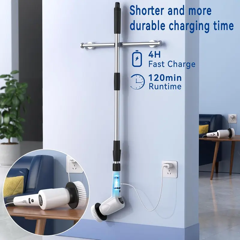 Electric Spin Cordless Tub and Tile Scrubber, 3 Speed 7 Replaceable Nylon Brush Heads, Power Spin Scrubber for Bathroom, Floor, Car, Kitchen, Wall, Glass 5