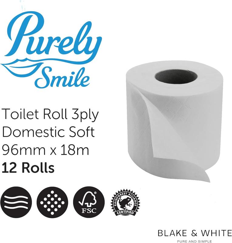 12 Count (Pack of 1) Ply Soft Toilet Rolls - Highly Absorbent Toilet Paper for Home & Leisure Centers - Wipes 4