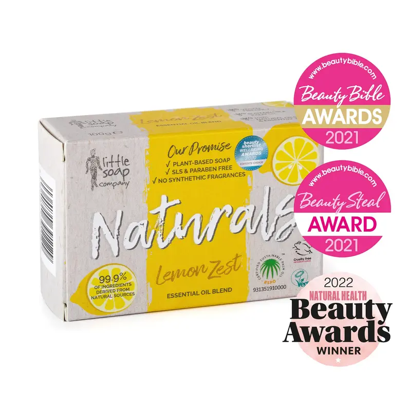 Little Soap Company Naturals Range - Bar Soap Lemon Zest Vegan Cruelty Free No SLS or Parabens Refreshing Cleansing Soap Bar 100g - Comfort, Cleanser 1