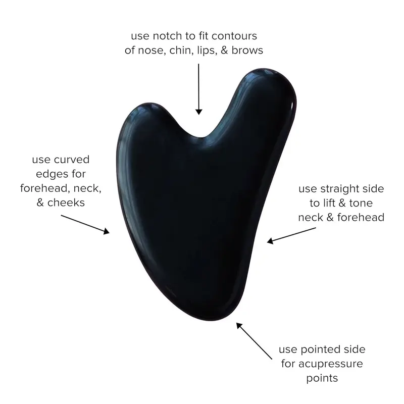 Black Gua Sha Massage Tool for Skin Tightening & Rejuvenation - Natural Jade Stone for Face, Neck & Eye Puffiness - Skincare - Gift, Facial 4