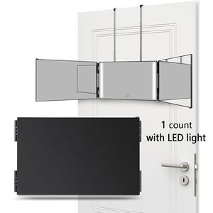 Foldable LED Light Up 3 Sided Makeup Mirror, Portable 3 Way LED Lighting Mirror for Self Hair Cutting, Wall Mounted or Door Hanging 360 Trifold Barber Mirror, Handheld Mirror, Grooming Essentials