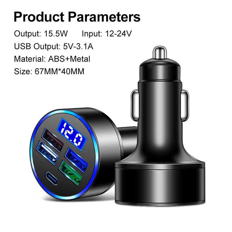 4 USB Port Car Charger LED Digital Display Tool Vehicle Interior Accessories 4