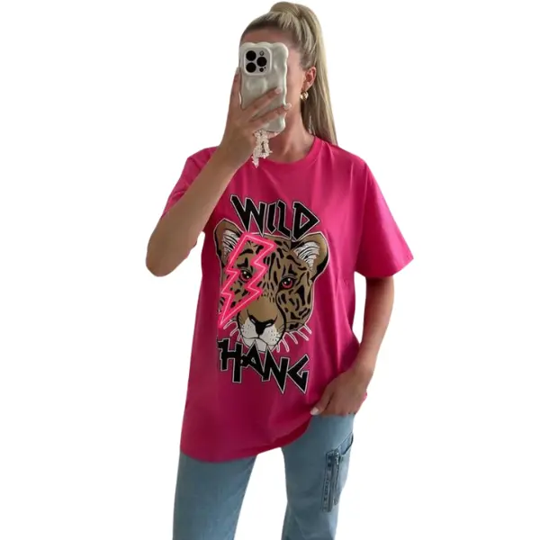 Women's Wild Tiger Thang Oversized T-Shirt- Cotton Baggy Streetwear Tee for Ladies (Black/White/Pink/Green) Casual Summer Crewneck Top Comfort Fabric 3
