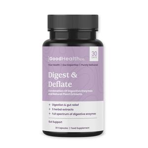 Digest + Deflate | Bloating Support | 30 Capsules | Peppermint, Aloe Vera & Liquorice Root Supplement Edible