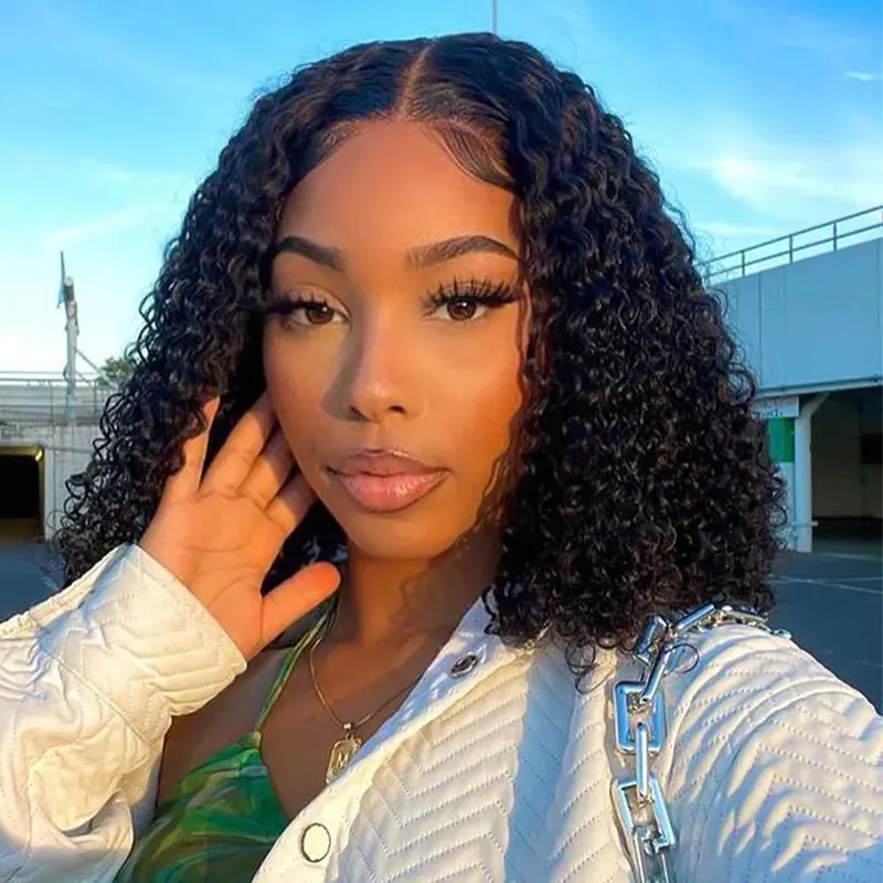 Glueless Short Bob Wigs Kinky Curly Human Hair Wigs 13x4 Transparent Lace Front Wigs Wet And Wavy Jerry Curly Lace Closure Wig 0