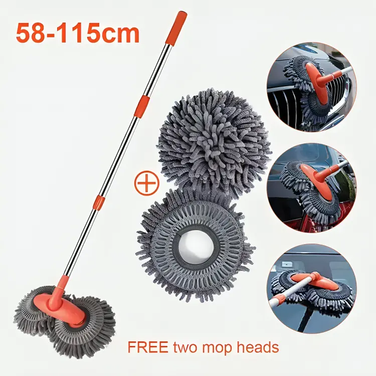 Microfiber Car Wash Mop Kit with 4 Replacement Heads for Exterior Cleaning - Telescopic Brush for Car Van SUV Truck 0