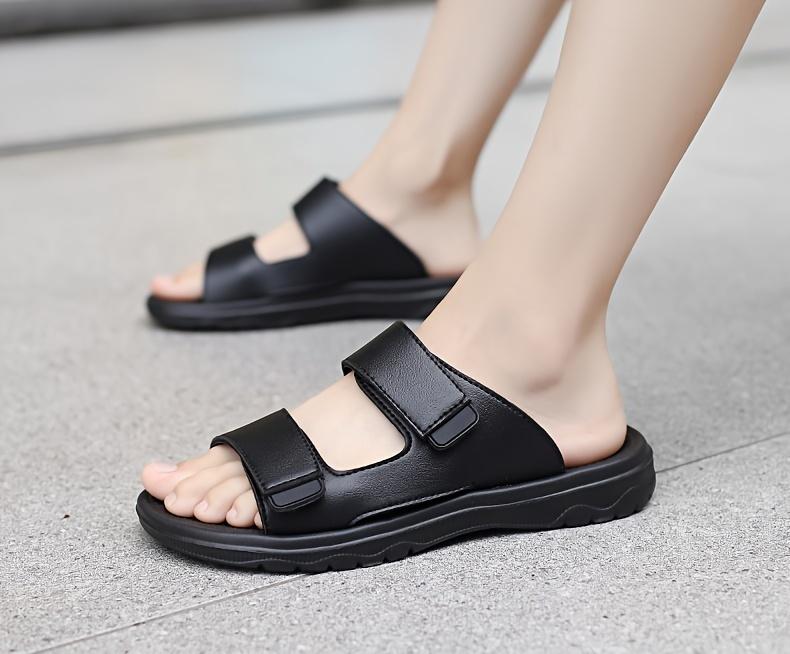 Product Introduction of Men's Vintage Breathable Sandals, Trendy Slip On Shoes For All Seasons, Solid Color Slippers For Outdoor Activity Beach Vacation 6