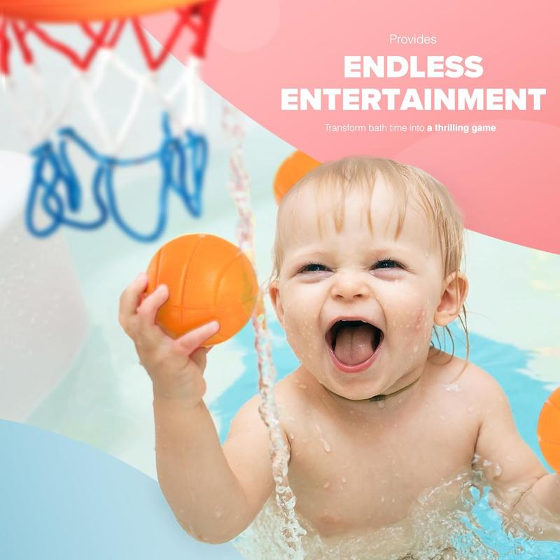 Summer Spring Father's Day Gift  Baby Bath Basketball Hoop Toy - Interactive Bathtub Basketball Set with 3 Balls Included with Strong Suction Cups -Fun Toddler Toy for Boys & Girls 2