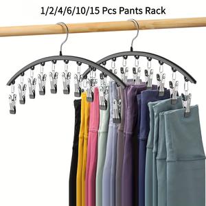 Curved Shape Hanger, 1/2/4/6/10/15pcs Metal Yoga Pants Hanger, Home Organizer for Closet, Pants Hanger with 10/15 Clothespins, Space Saving Hanging Hanger