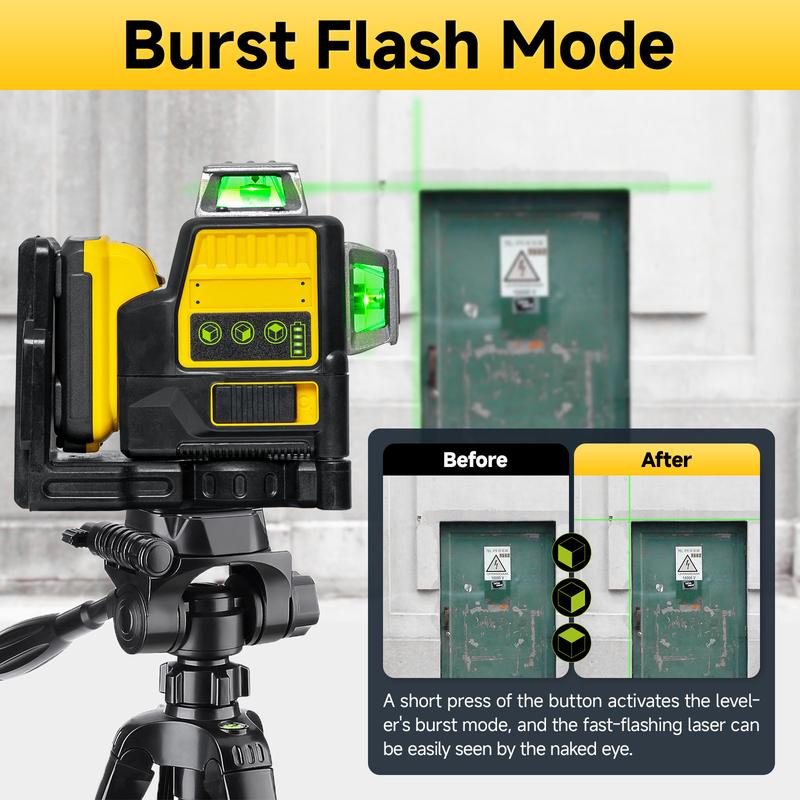 12 Lines 3 Sides 360 Â° Vertical Lines Laser Level Horizontal Green Light Level 3