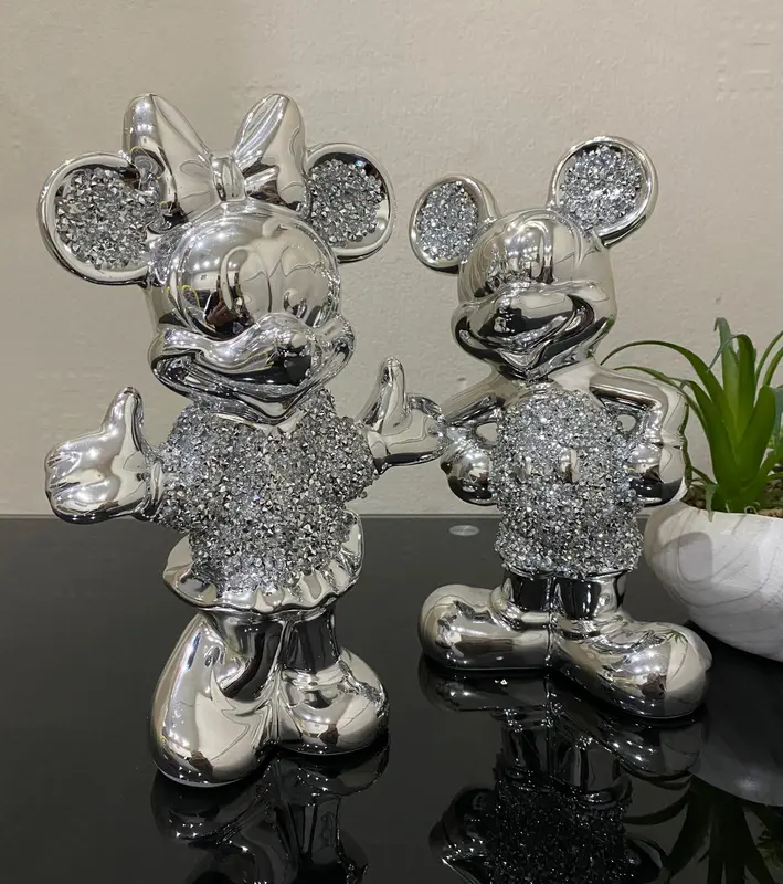 Set Of 2 Bling Ornament Free Standing Silver Crushed Crystal Diamond Best For Gifts Decor Ceramic Reflective Figurine 2