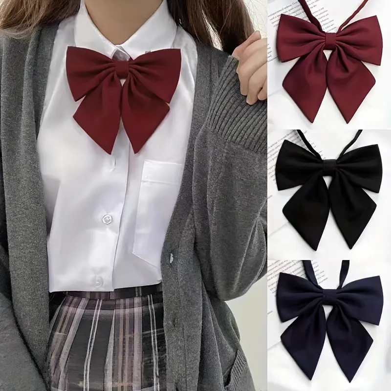 Chic Solid Color Bow Tie for Women - Casual JK Style, Polyester, Hand Washable - PUMPLUX Fashion Accessory