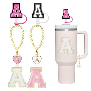 Cup Accessories, 6 Counts/set Including 2 Letter Handle Charm, 2 Chenille Cup Sticker and 2 Straw Toppers, Charm Set for Stanley Tumbler, Fathers Day Gift, Summer Gift [no Cup], Best Friend Gifts