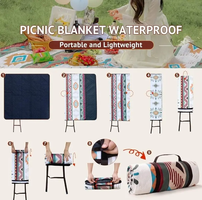 Waterproof Picnic Blanket, 200X200Cm Large Beach Blanket Outdoor Picnic Mat, Bea 1