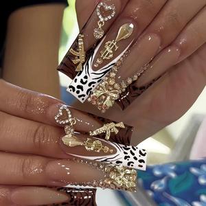 Glossy Fake Nails with Nail File & Tape, 24pcs/box Rhinestone Decor Fashion Press On Nails For Women & Girls DIY Nail Art, Elegant Stick On Nails Kit, Glitter Nails