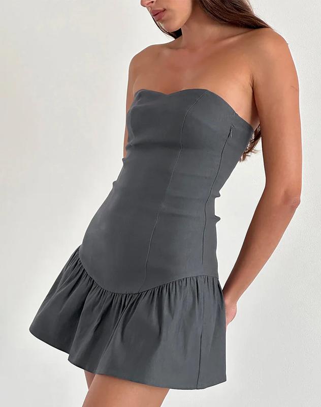 Motel Rocks Sabina Mini Dress in Charcoal Grey 1