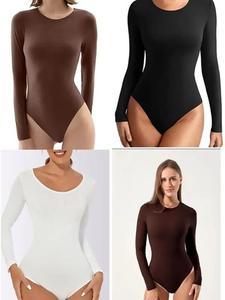 Find Fashion Women's Long Sleeve Round Neck Stretchable Bodysuit For Ladies One Size (Fits UK 8-14)
