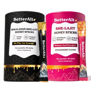 BetterAlt Him & Her Bundle | Shilajit Honey Sticks (Classic) + SHE-Lajit Honey Sticks (Strawberry) | Power Couple Bundle For Energy & Stamina | Natural Food Supplement