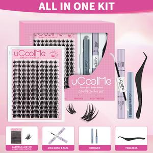 uCoolMe Lashes Fairy Bloom With Invisible Band DIY Eyelash Extension Kit Manga Wet Look Lashes Clusters 8-18mm  with  Bond Seal Remover Beginner Friendly Individual Lashes Waterproof & Long Lasting Makeup Anime Style Lash for Girl Cosmetics