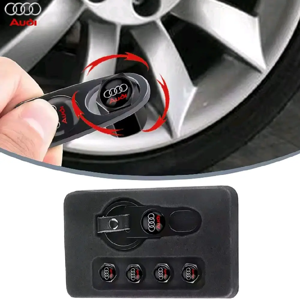 5Pcs Black Audi A3 S3 S4 S5 S6 Q3 Q5 TT Dust Air Valve Tyre Stem Caps + Keyring