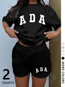 Two-Piece Set Women's Letter Print Short Sleeve Tee & Shorts, Casual Round Neck T-shirt & Skinny Shorts, Ladies Two-piece Outfits for Daily Wear, Clothes