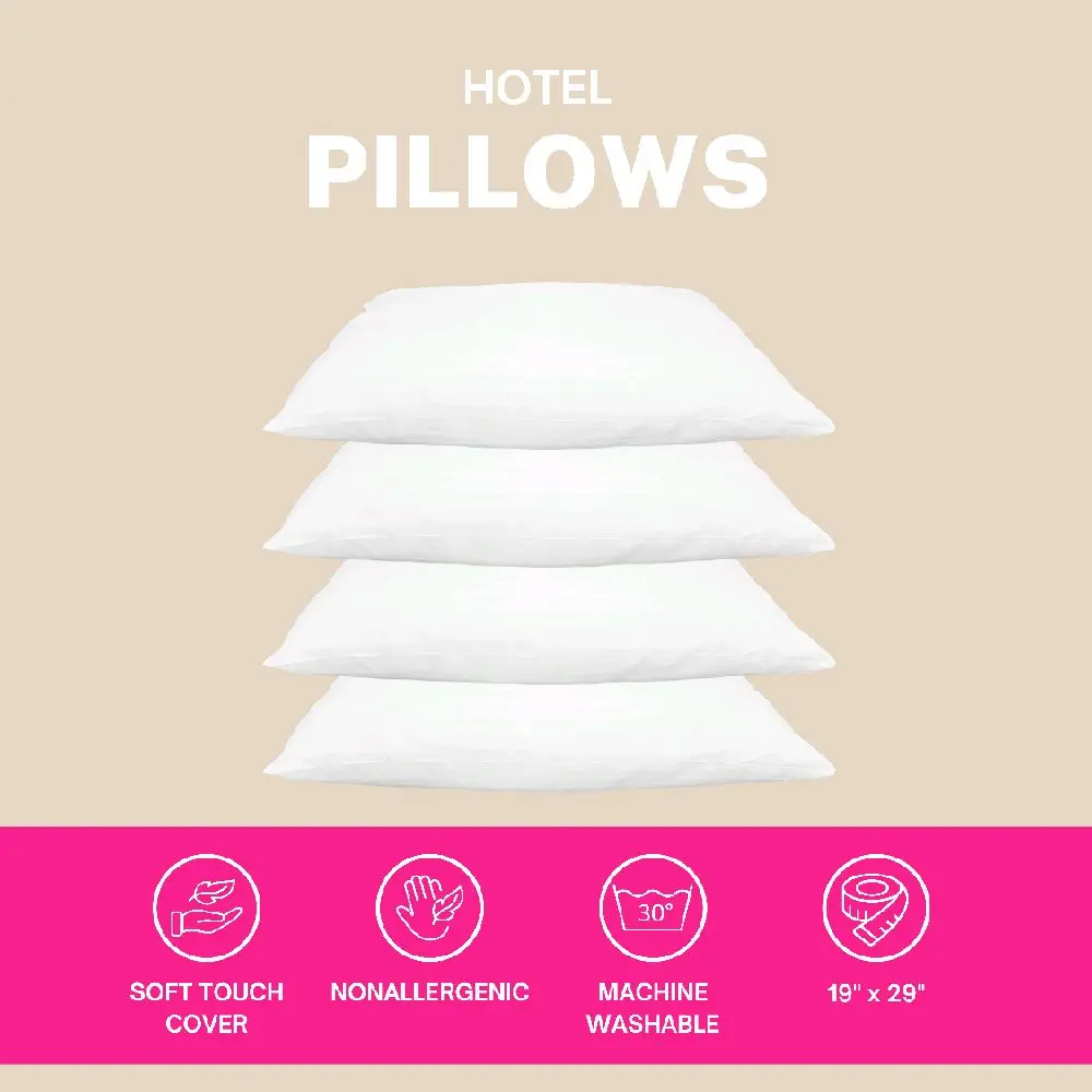 Hotel Stripe Pillows, Hollowfibre Filled, Anti-Bacterial - 2 Pillows Per Pack Breathable