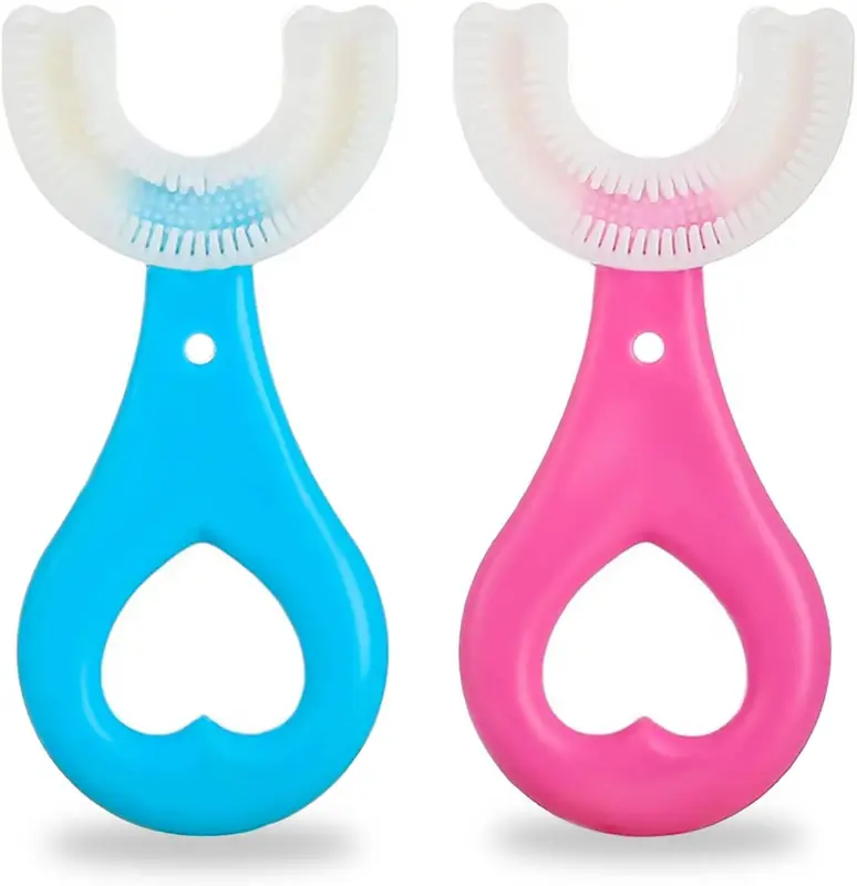 2Pcs Kids Toothbrushes,U Shaped Toothbrush 360°All-Round Cleaning Silicone Teeth Brush for Kids 2-6Years(Blue and Pink 5