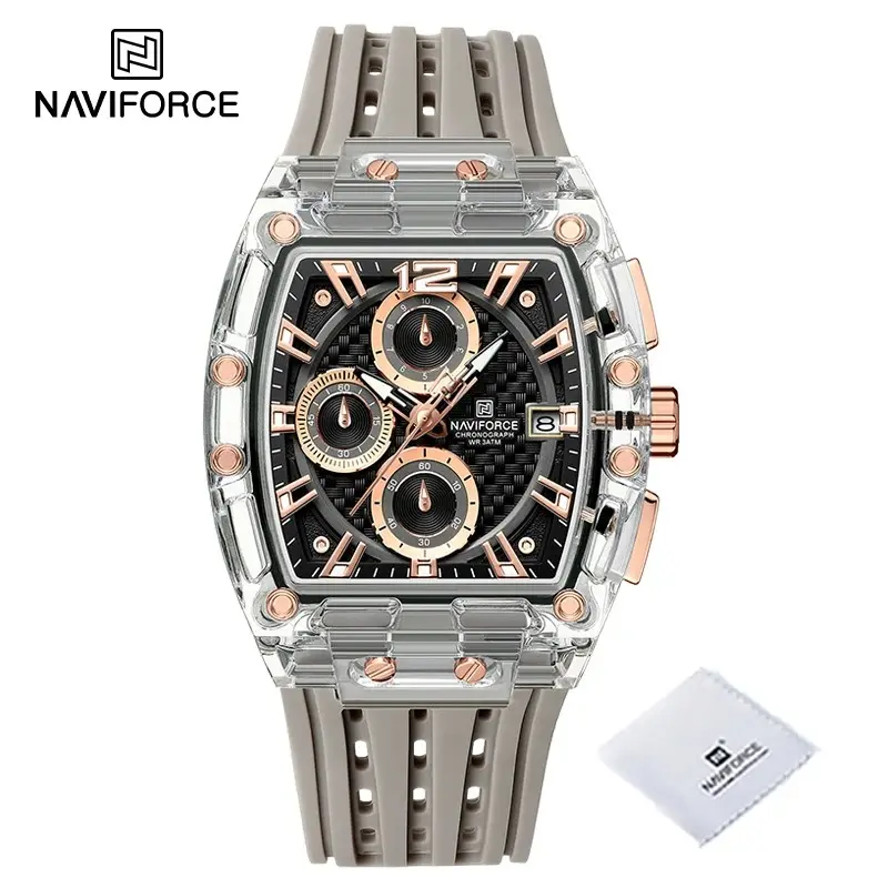 Men's Quartz Multifunction Watches Fashion Sports Chronograph 5ATM Waterproof Silicone Band Casual Man Wrist Watch 6