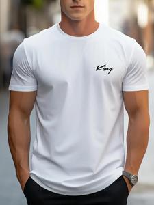 Men's Regular Fit Letter Print Round Neck Tee, Casual Short Sleeve Crew Neck T-Shirt for Daily Wear, Fashion Men's Top for All Seasons