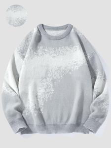 Men's Colorblock Ombre Print Drop Shoulder Sweater, Regular Fit Casual Long Sleeve Round Neck Jumper for Fall & Winter, Fashion Men's Knitwear for Daily Wear