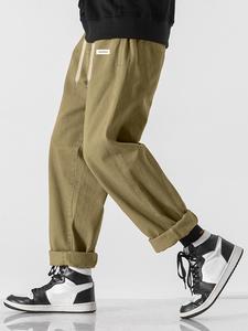 Men's Letter Patched Drawstring Waist Pants, Casual Loose Fit Trousers for Spring & Fall, Fashion Men's Bottoms for Daily Wear