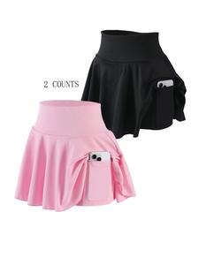 【Plus Size】 Solid Color Sports Skort, Casual Comfy Breathable Pocket Design Skort for Outdoor Golf Tennis, Women's Sport & Outdoor Clothing for All Seasons