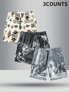 Men's All Over Print Shorts, Casual Comfy Breathable Shorts for Summer, Men's Bottoms for Beach Vacation