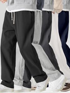 Men's Solid Color Drawstring Waist Sweatpants, Loose Casual Comfy Slant Pocket Design Straight Leg Draped Trousers for Spring & Fall, Men's Bottoms for Daily Wear