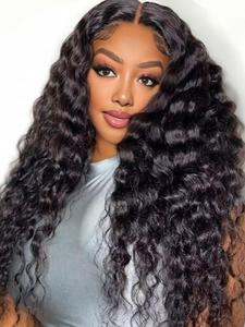 26 Inch Black Long Loose Wave Wigs for Women, Gorgeous Fluffy Wigs with Baby Hair, 4x4 HD Transparent Lace Front Wigs, Pre Plucked Human Hair Wigs