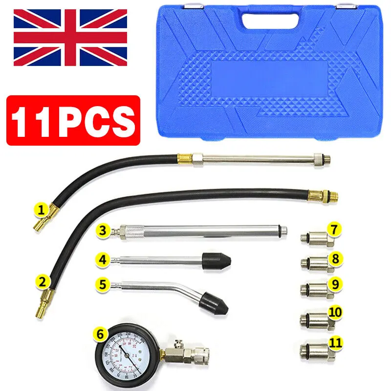 Petrol Engine Compression Tester Kit Fuel Cylinder Pressure Gauge Tool Set 11X 3